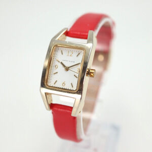 Anne Klein Watch White Rectangle Dial Red Leather Strap w New Battery AK/1778